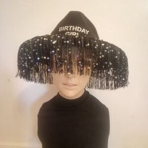 Vintage Black Sequin 'Birthday Girl' Party Hat